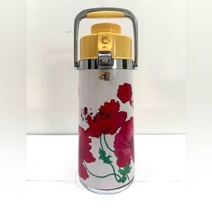 WORKING Vintage 1970s Red Floral Air Pot Coffee Hot Cold Drink Pumper Dispenser